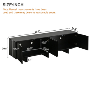 Meuble TV en bois grainé style Mid-Century avec porte ondulée pour téléviseurs 65+ pouces, console multimédia rustique avec espace de rangement, base robuste, meuble de salon - Product Image 6