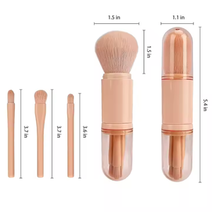 4 Uds Mini brochas de maquillaje para base cara maquillaje de ojos portátil 4 en 1 brocha de maquillaje telescópica con caja limpiadora - Product Image 6