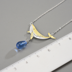 Loto divertente 925 in <span class=keywords><strong>argento</strong></span> Sterling placcato oro 18k cristallo naturale blu <span class=keywords><strong>lacrime</strong></span> di balene ciondolo collana gioielli di lusso per le donne - Product Image 3