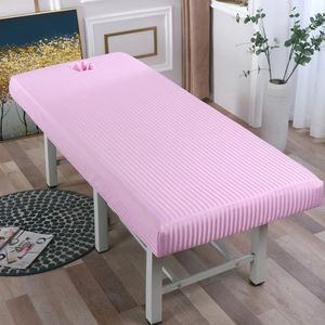 Drap-housse de <span class=keywords><strong>table</strong></span> de massage à rayures blanches, 1 pièce, couverture complète élastique, traitement de massage, couverture cosmétique de lit SPA avec trou <span class=keywords><strong>pour</strong></span> le visage - Product Image 3