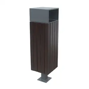 outdoor furniture composite wood standing trash bin outside street park rubbish litter bin public commercial recycling dust bin