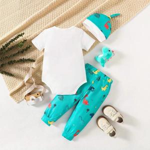 Bé Trai S Thời Trang Mùa Hè Cotton 3 Bộ Quần Áo Leo Núi Tay Ngắn In Hình Khủng Long Thoáng Khí Bộ Quần Mũ - Product Image 2
