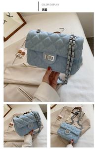 Cheapest Price Denim Shoulder Messenger <b>Bag</b> Fashion Texture Solid Color Women <b>Bag</b> Diamond Lattice Chain Women <b>Bag</b> - Product Image 4
