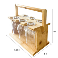 Présentoir suspendu de boisson de bureau en bambou en bois support de support de maison décoratif support de stockage de 6 bouteilles avec support de verre pour le camping
