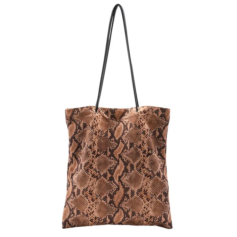 Bolsa de lona feminina grande capacidade, estampa de animal de cobra pele de zebra leopardo impressão de camurça falsa moda sacos para compras personalizadas