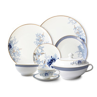 Assiettes peu profondes modernes de style nordique à bord doré, en porcelaine fine, compatibles lave-vaisselle, haute qualité pour hôtels, vente en gros
