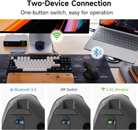 Ratón Óptico Ergonómico con Trackball, para Diestros, Recargable, Inalámbrico BT 2.4G, DPI Ajustable, para Ordenador/PC