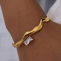 Bracelet minimaliste en acier inoxydable imperméable, plaqué or 18 carats, avec pierre en zircon, bracelet jonc pour femmes