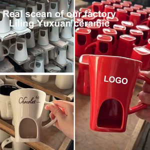Mug à fondue <span class=keywords><strong>au</strong></span> chocolat personnalisé en céramique, outils à <span class=keywords><strong>fromage</strong></span> pour faire fondre, pot à chocolat en porcelaine, tasse à café en céramique avec fourchette, idéal pour un cadeau - Product Image 2