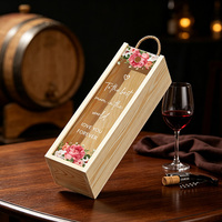 Boîte cadeau en bois pour vin, porte-bouteille unique avec poignée en corde, panneau floral personnalisé, mariage, anniversaire
