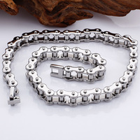 Ensemble de bijoux chaîne de vélo en acier inoxydable, style Hiphop Biker, tendance pour hommes, bracelet, bague, collier, accessoires, vente en gros