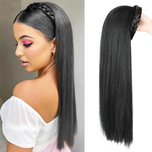 Peluca HengShang para mujer, diadema trenzada <span class=keywords><strong>de</strong></span> espina <span class=keywords><strong>de</strong></span> pescado, medio tocado, fibra sintética, pelo largo y rizado - Product Image 1