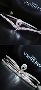 Xinfly Hot Sale Stacked Fine Jewelry 18K Pure White Gold Row Diamond VS <b>Ruby</b> Sapphire V Shape Water Drop Pendant Bangles - Product Image 3