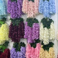 Lot de 12 guirlandes murales en soie bordeaux, fleurs artificielles de glycine en vrac pour décoration de plafond, mariages et événements