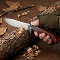 Couteau pliant portable avec manche coloré en acier Damas de qualité industrielle, personnalisable OEM, ouverture à roulement, pour la survie
