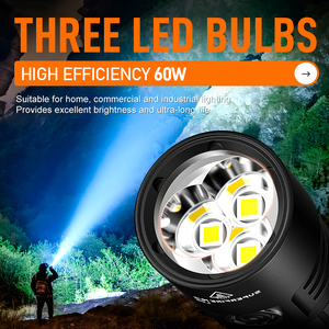 5000 High Lumens Super Bright 60W Aluminum Alloy USB <b>Rechargeable</b> Flashlight L22 Torch Long Run Time Outdoor Working Powerful - Product Image 5