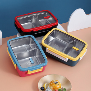 Hot-selling two-grid stainless steel bento lunch box portable storage box for student lunch