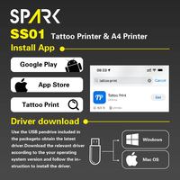 Spark Printer tato portabel sementara, Printer tato Bluetooth nirkabel resolusi tinggi untuk seni tubuh