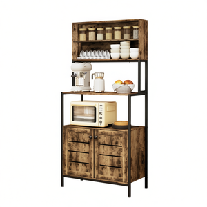 Mueble de Cocina para Microondas, Estilo Rústico de Madera, 3 Estantes, Independiente, Multifuncional - Product Image 1