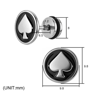 Orecchini a perno eleganti ed edgy a forma di <span class=keywords><strong>asso</strong></span> di picche, 16G 1.2mm, in acciaio inossidabile 316L, con smalto nero, unisex, gioielli per piercing Helix in stile gotico punk - Product Image 6