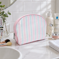 Sac de toilette chic à rayures brillantes en PVC avec fermeture éclair pour voyage, trousse de toilette grande capacité, sac de maquillage imperméable pour femmes
