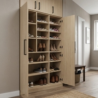 Meuble à chaussures moderne pour entrée avec tiroirs rabattables et crochets, armoire de rangement personnalisée pour vestiaire, idéal pour projets d'appartements