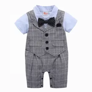 Buatan Cina 95% katun bergaris bernapas 0-6 bulan bayi anak laki-laki lucu Bodysuit Coverall Jumpsuit