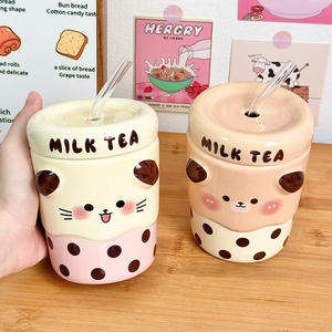 Dragon Pavilion Ceramic Milk Tea <b>Cup</b> <b>With</b> <b>Straw</b> 301-400ml <b>Reusable</b> Gift For Women Office Home Use - Product Image 3