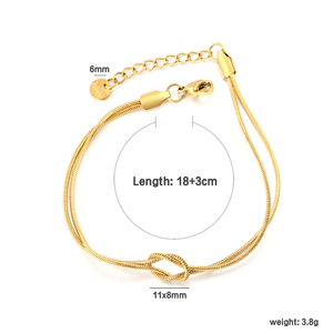 Minimalist 18K Gold Plated Stainless Steel <b>Love</b> Knot Snake Chain Bracelet Adjustable Double Layer Jewelry for Women - Product Image 2
