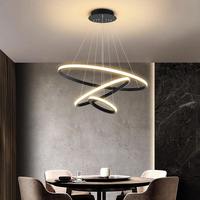Zèle Éclairage Moderne Or Noir Led Rond Réglable Pendentif Lumières Cercle Anneau Lustre pour Salle À Manger