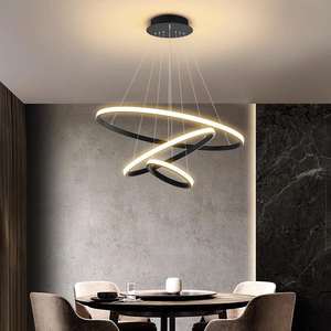Zèle Éclairage Moderne Or Noir Led Rond Réglable Pendentif Lumières Cercle Anneau Lustre pour Salle À Manger - Product Image 2