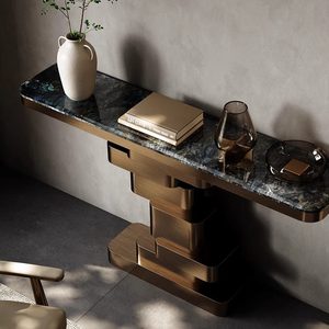 Table console décorative moderne pour salon, cadre en acier inoxydable doré, plateau en marbre, durable, <span class=keywords><strong>KIKA</strong></span> K006 #   Meubles de maison faits à la main - Product Image 6
