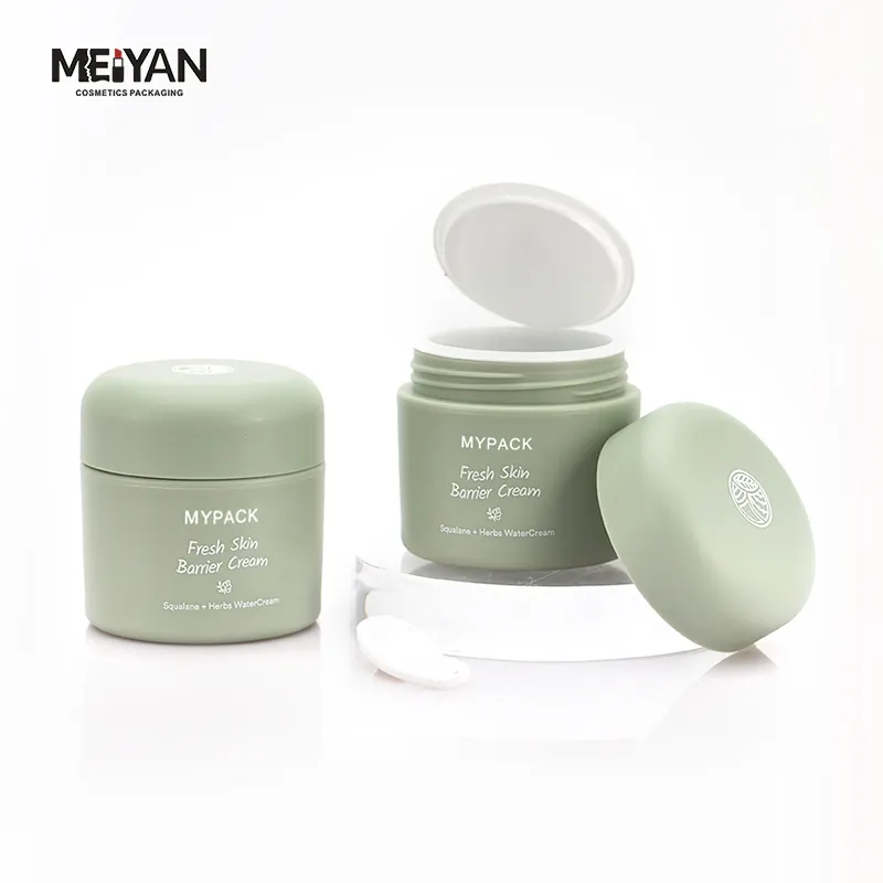 Mypack 50G Groene Petg <span class=keywords><strong>Plastic</strong></span> Frosted Matte Luxe Dubbele Muur Cosmetische Skin Cream Jar Met Lepel