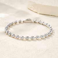 Pulsera de Moissanita con Engaste Redondo en Plata de Ley 925, Piedras de 0.1ct, 16.5-19cm, 3 Tamaños, Joyería Hip Hop para Hombre y Mujer