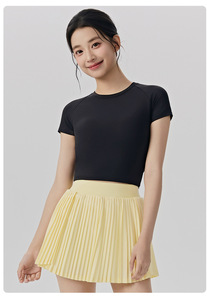 RUIQUIWN OEM Rok Lari Bernapas Set Kebugaran Gym Punggung Berlubang Wanita Rok Lipit Pakaian Pilates Tenis - Product Image 4