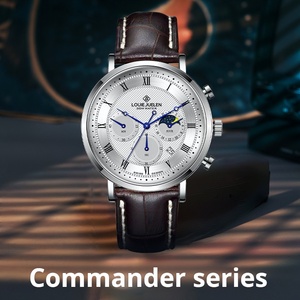 <span class=keywords><strong>Montre</strong></span> à quartz en <span class=keywords><strong>acier</strong></span> inoxydable pour homme avec chronographe, phase de lune et date |   Résistant à l'eau 3BAR |   Bracelet en cuir véritable - Product Image 6