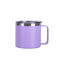 Taza de café aislada de 14 oz con asa, taza de café de viaje de acero inoxidable con tapa, taza de café de Metal al vacío de doble pared