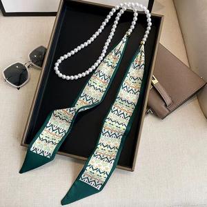 Pañuelo de seda 2 en 1 con lazo de perlas y gargantilla de perlas, accesorio de moda para vestidos - Product Image 5