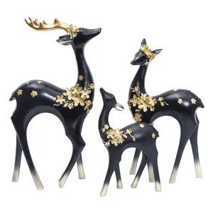 Figuras de animales de escritorio para interiores, estatuas de ciervos de resina europea para decoración del hogar