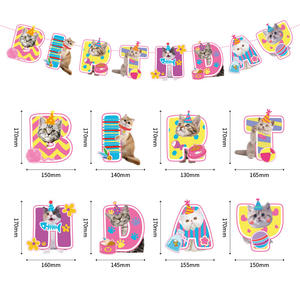 Bannière en papier pour fête d'<span class=keywords><strong>anniversaire</strong></span> sur le thème des chats avec des drapeaux en spirale rose - Product Image 4