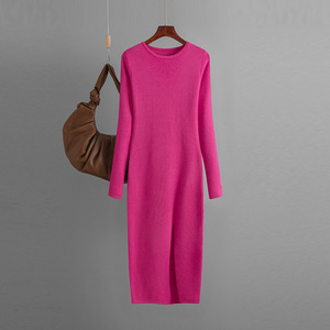 Ohsisa automne et hiver robe en tricot coupe ajustée vêtements intérieurs et extérieurs pour femmes robe mi-longue à manches longues enveloppant les fesses - Product Image 6