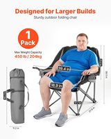 Fauteuil lune moderne surdimensionné à structure en acier, chaise de camping robuste, support 450 lb, pliable, rembourré, avec double porte-gobelets pour vin