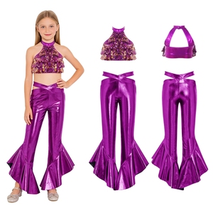 4-16 Kids Girls <b>Dance</b> Performance Outfit Crop Top With Ruffles Flared <b>Pants</b> Sets Stage Shows Jazz Hip-Hop <b>Dance</b> Events Carnivals - Product Image 3