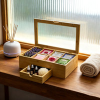 Boîte à thé en bambou GL à 8 compartiments avec un design classique, organisateur de rangement rectangulaire avec couvercles et tiroirs en acrylique