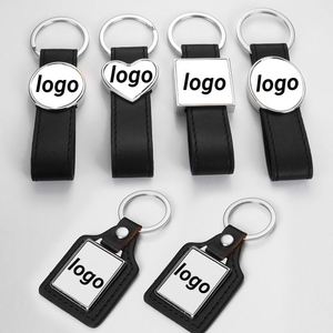 Customizable Logo Metal <b>Keychains</b> Heat Transfer Printable PU <b>Leather</b> DIY <b>Keychains</b> for Wholesale - Product Image 2