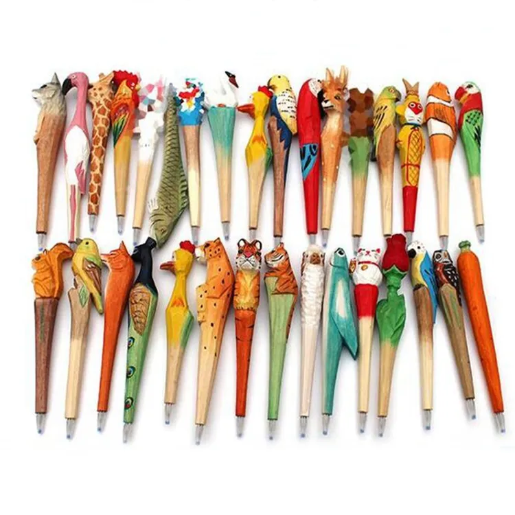 HOYE CRAFT Wooden hand carved pens decorative promotion gifts ballpoint pen wooden animal pen