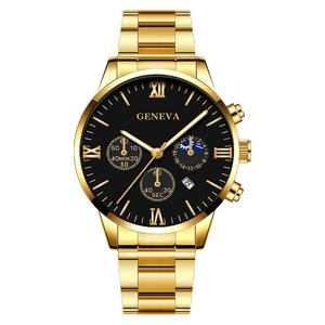 Wholesale Fashion Stainless Steel Quartz <strong>Watch</strong> Bracelet Cross Necklace Jewelry Classic Boy Gold <strong>Geneva</strong> <strong>Watches</strong> <strong>Set</strong> for Men - Product Image 5