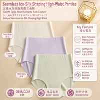Culotte gainante taille haute sans couture pour femme, en maille fine avec logo sur la jambe gauche, en soie glacée, zone micro-perforée, invisible et rafraîchissante pour adultes