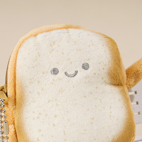 Dessin animé anime toast pain porte-clés avec fermeture éclair enfants zéro portefeuille cadeau clé sac en peluche jouet pendentif
