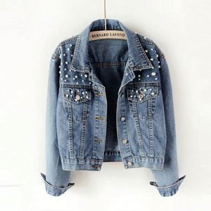 2022 Hot Sale Women Pearl <b>Denim</b> <b>Jacket</b> <b>Kids</b> Size Factory Wholesale Spring and Autumn Girl's <b>Denim</b> Coat - Product Image 4